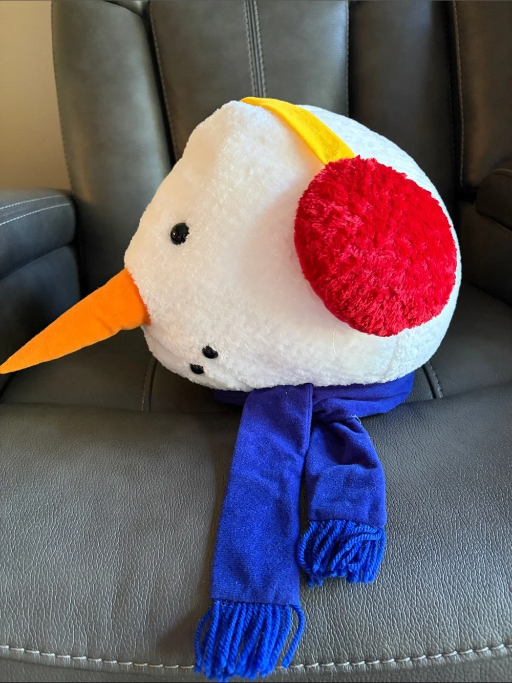 Plush Snowman Head with earmuffs and scarf